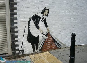 Stencil graffiti, banksy, maid